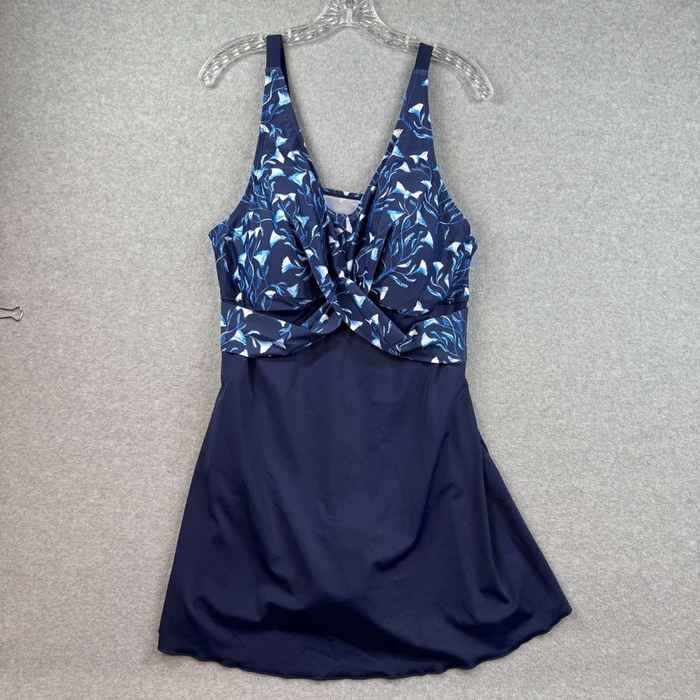 NWT Septangle One Piece Swim Dress Swimsuits V Neck Tummy Control Swimwear Sz 20